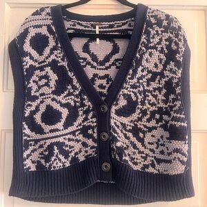 Free People Navy and Grey Cardigan Vest